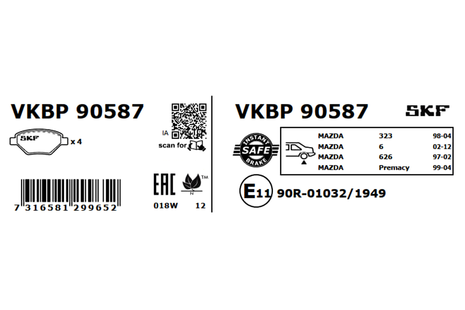 SKF VKBP 90587 Bremsbelagsatz, Scheibenbremse